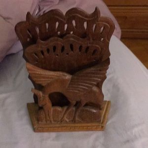 Hand carved wooden napkin holder